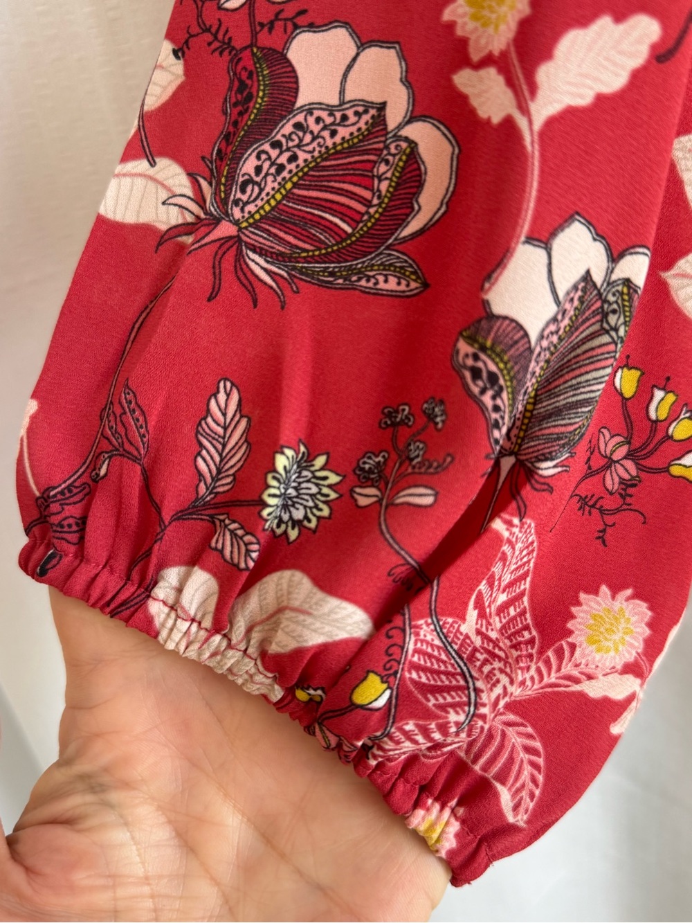 LOFT Soft Red Floral Tie-Neck Peasant Blouse - Picture 8 of 10